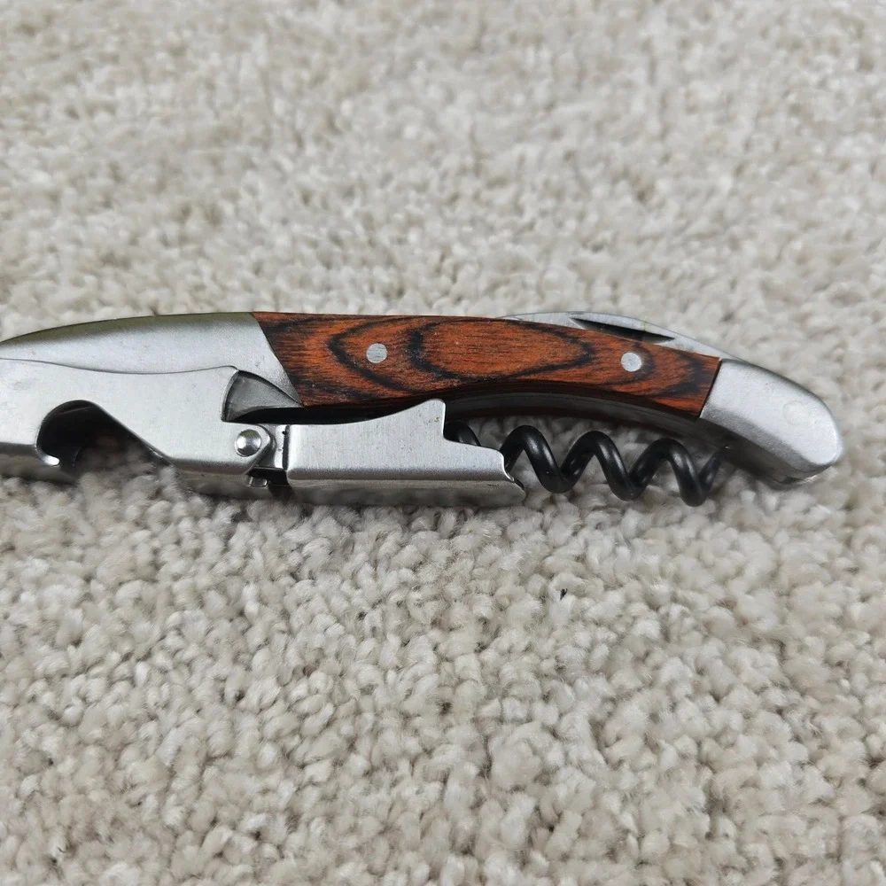 Wine Opener Brown Wood‎ Handle Waiter's Corkscrew with Foil Cutter